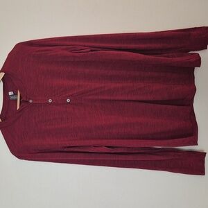 Ibex 100% Zque Wool Henley Long Sleeve Base Layer Red Burgundy Size Large